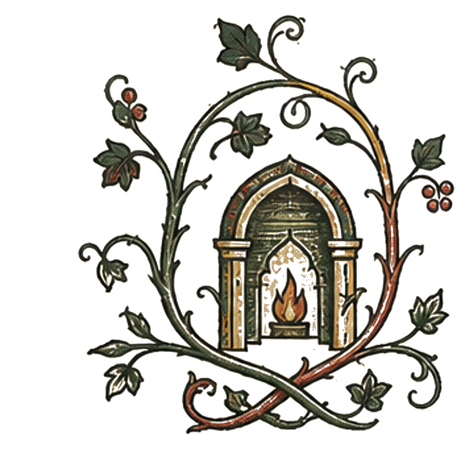Luminura da Morada: portal, lareira e ramos entrelaçados